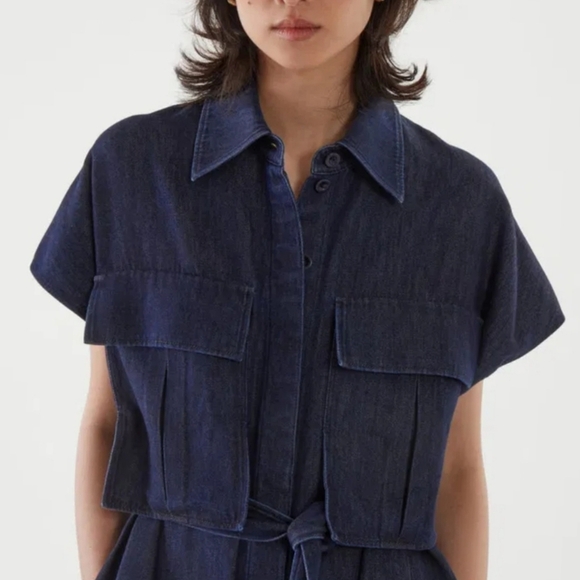 COS Denim Utility Dark Wash Cargo Front Pockets Luxury Durable Dress Size 6 - Picture 2 of 16